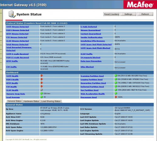 McAfee Appliance screen shot