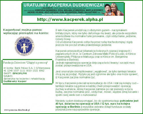 http://pomagamy.dbv.pl/ #Apel #Berlin #ChoreDzieci #darowizna #FundacjaDzieciom #ZdążyćZPomocą #OperacjaPlastyczna #DeformacjaTwarzy #Fiedziuszko #fundacja #guz #KacperDudkiewicz #KacperekDudkiewicz #KosztownaOperacja #leczenie #naczyniak #USA