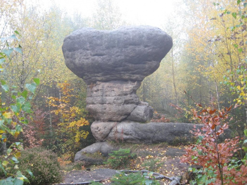 Broumovske Steny w słońcu i we mgle