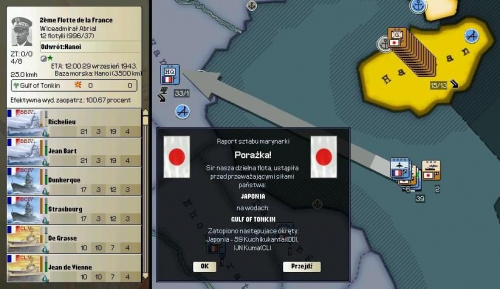 nie pomogła interwencja Marine Nationale, która korzystając z konieczności przezbrojenia japońskich samolotów pokładowych wyszła w morze