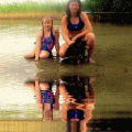 Ja z córką i psem nad jeziorem